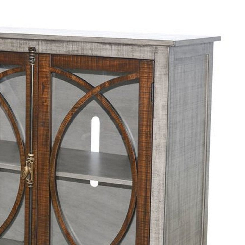 Camie TV Media Console | 78’’ w Glass Door Cabinets| Gray Mahogany Wood BM339807
