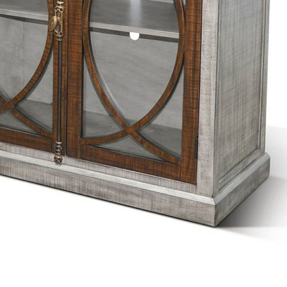 Camie TV Media Console | 78’’ w Glass Door Cabinets| Gray Mahogany Wood BM339807