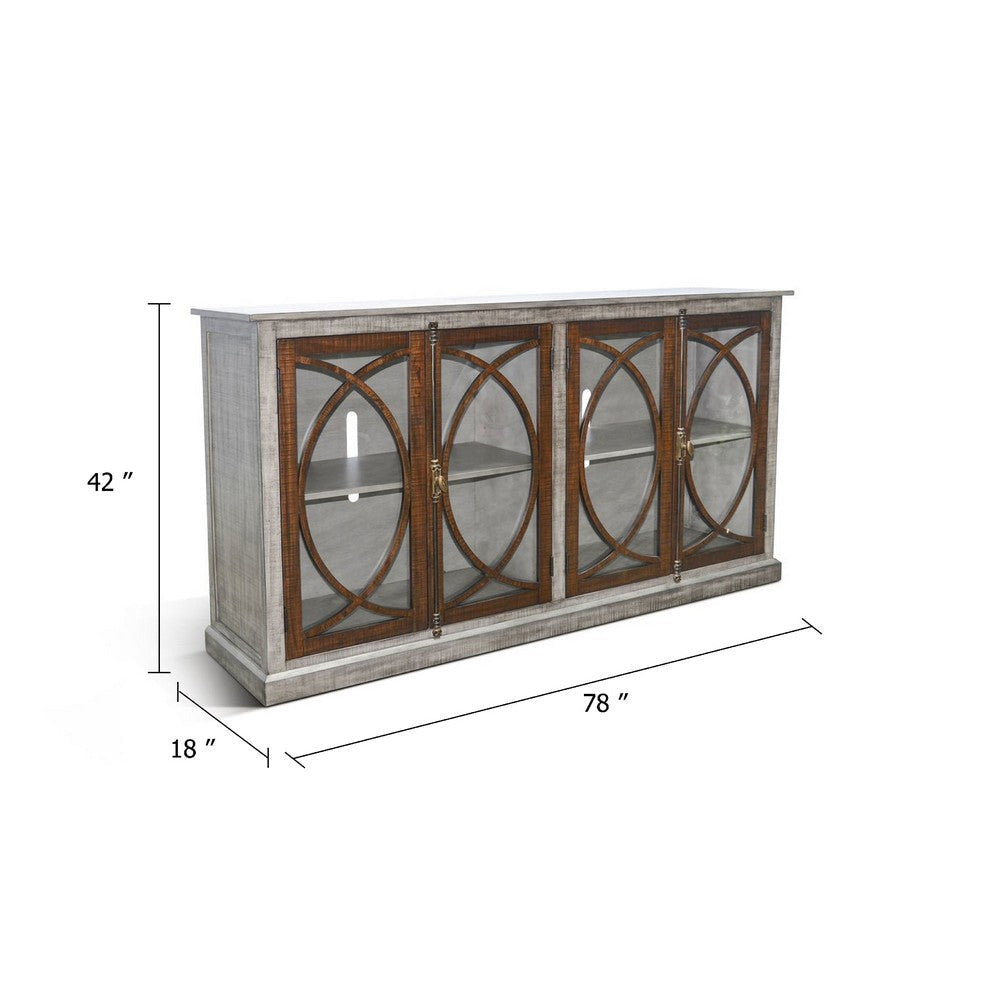 Camie TV Media Console | 78’’ w Glass Door Cabinets| Gray Mahogany Wood BM339807