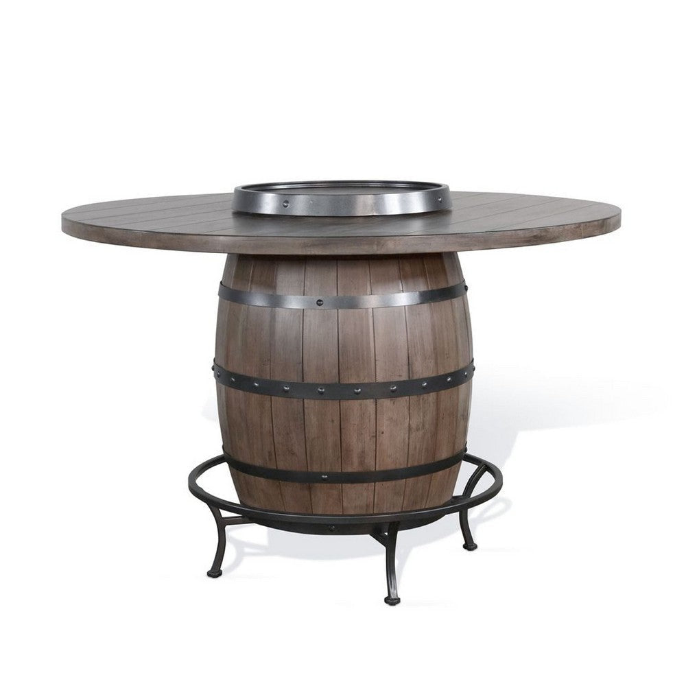Yael Counter Height Pub Bar Table | Wine Barrel Base | Lazy Susan Top | Brown BM339808