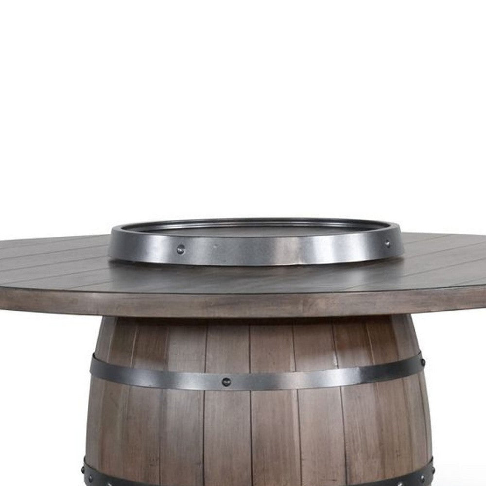 Yael Counter Height Pub Bar Table | Wine Barrel Base | Lazy Susan Top | Brown BM339808