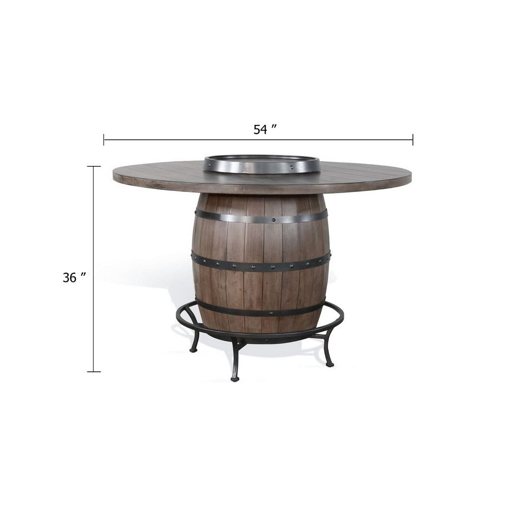 Yael Counter Height Pub Bar Table | Wine Barrel Base | Lazy Susan Top | Brown BM339808