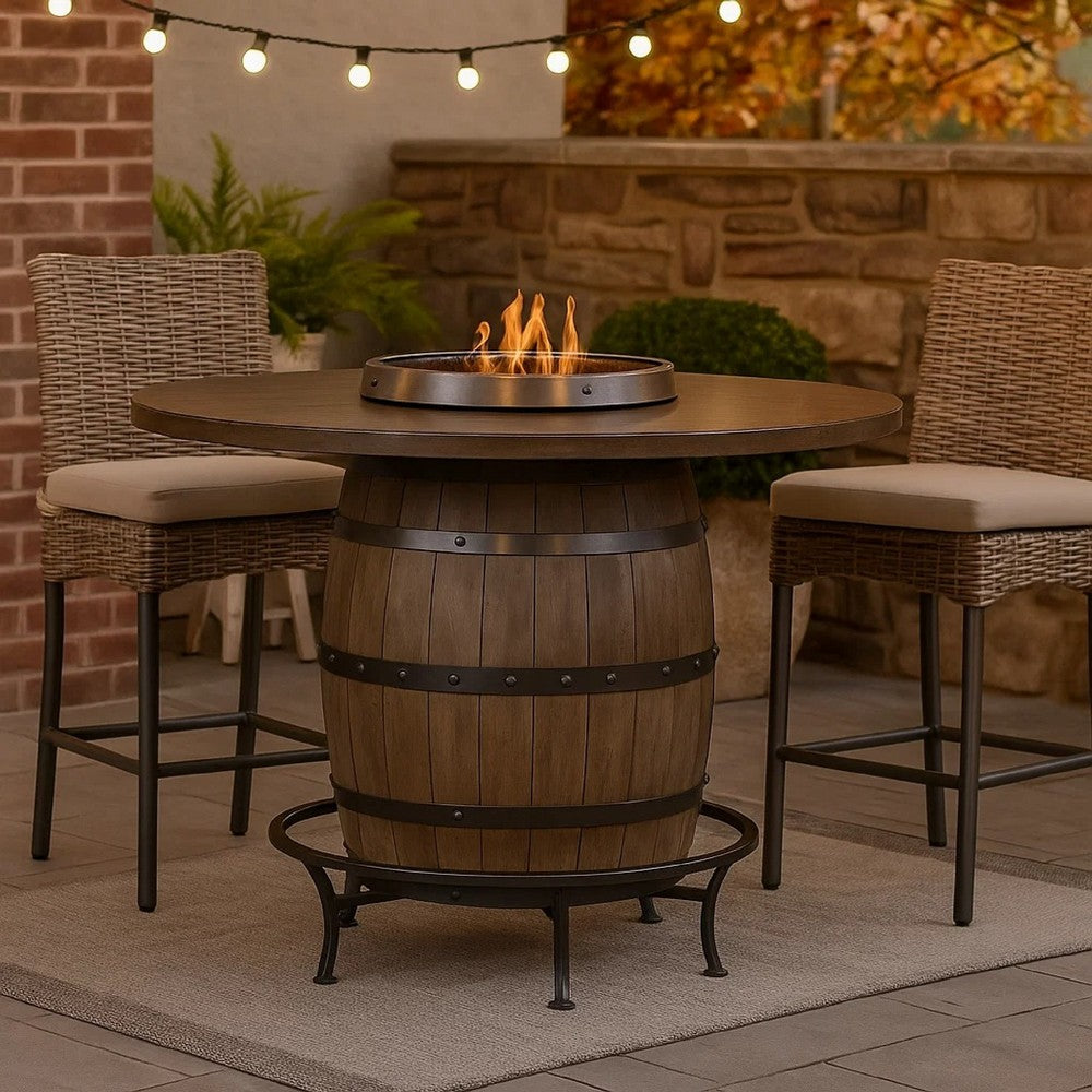 Yael Counter Height Pub Bar Table | Wine Barrel Base | Lazy Susan Top | Brown