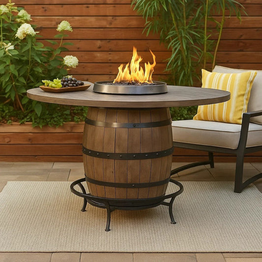 Yael Counter Height Pub Bar Table | Wine Barrel Base | Lazy Susan Top | Brown