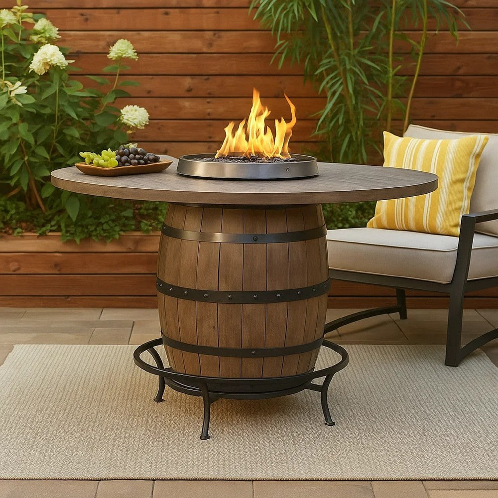 Yael Counter Height Pub Bar Table | Wine Barrel Base | Lazy Susan Top | Brown