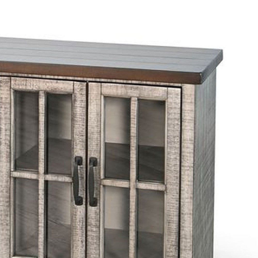 Zeka TV Media Console | 98’’ w 2 Glass Cabinets | Gray Mahogany Wood