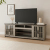 Zeka TV Media Console | 98" w 2 Glass Cabinets | Gray Mahogany Wood