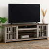 Zeka TV Media Console | 98" w 2 Glass Cabinets | Gray Mahogany Wood