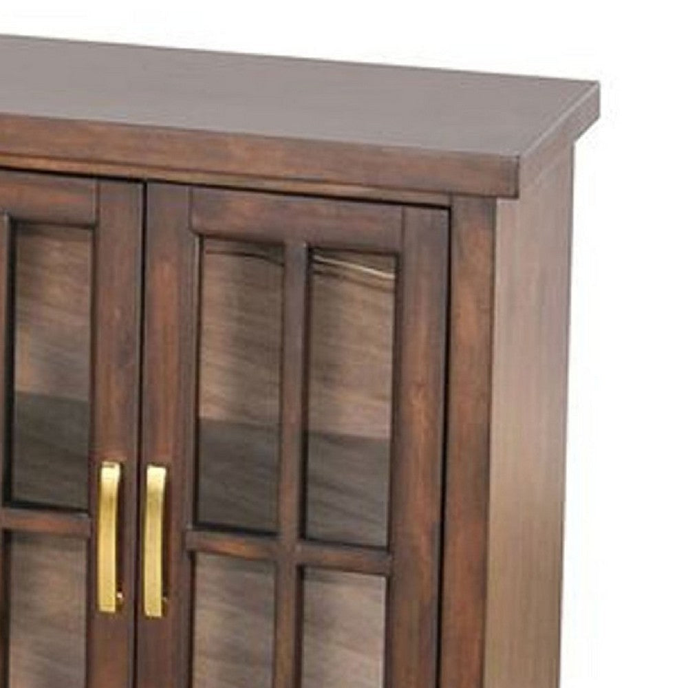 Zeka TV Media Console | 98’’ w 2 Glass Cabinets | Dark Brown Mahogany Wood