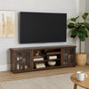 Zeka TV Media Console | 98" w 2 Glass Cabinets | Dark Brown Mahogany Wood