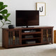 Zeka TV Media Console | 98" w 2 Glass Cabinets | Dark Brown Mahogany Wood