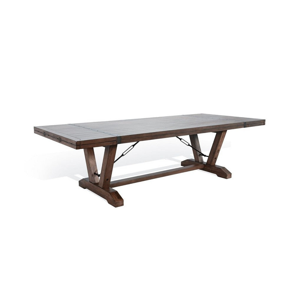 Yael Dining Table | 108-140" | 8 to 14 Seater | Brown Mahogany Wood
