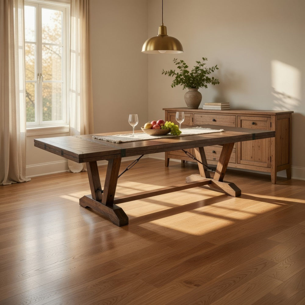 Yael Dining Table | 108-140" | 8 to 14 Seater | Brown Mahogany Wood