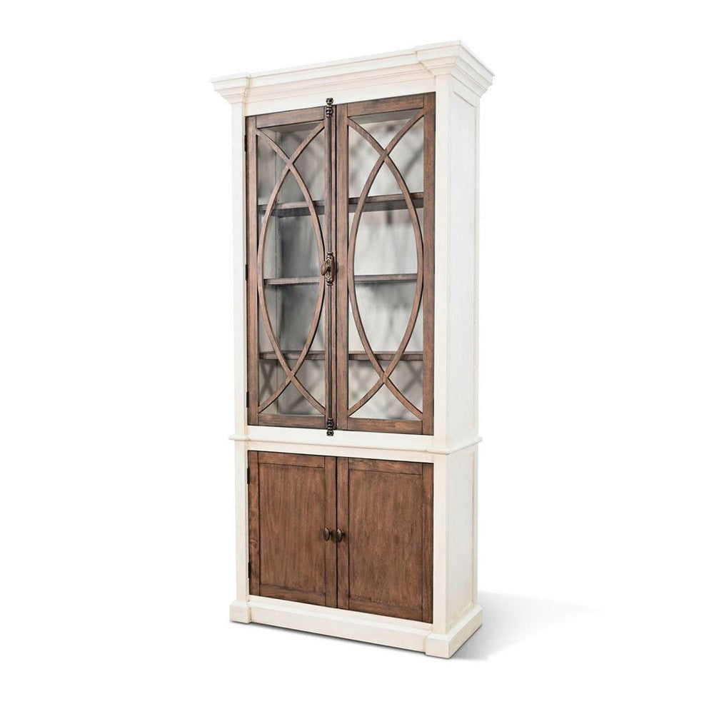 Camie Tall Cabinet | 2 Glass Doors w 2 Brown Doors | White Mahogany Wood BM339812