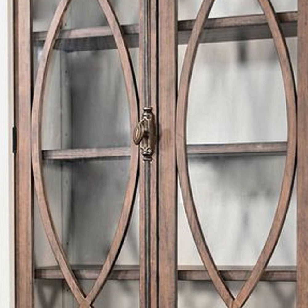 Camie Tall Cabinet | 2 Glass Doors w 2 Brown Doors | White Mahogany Wood BM339812