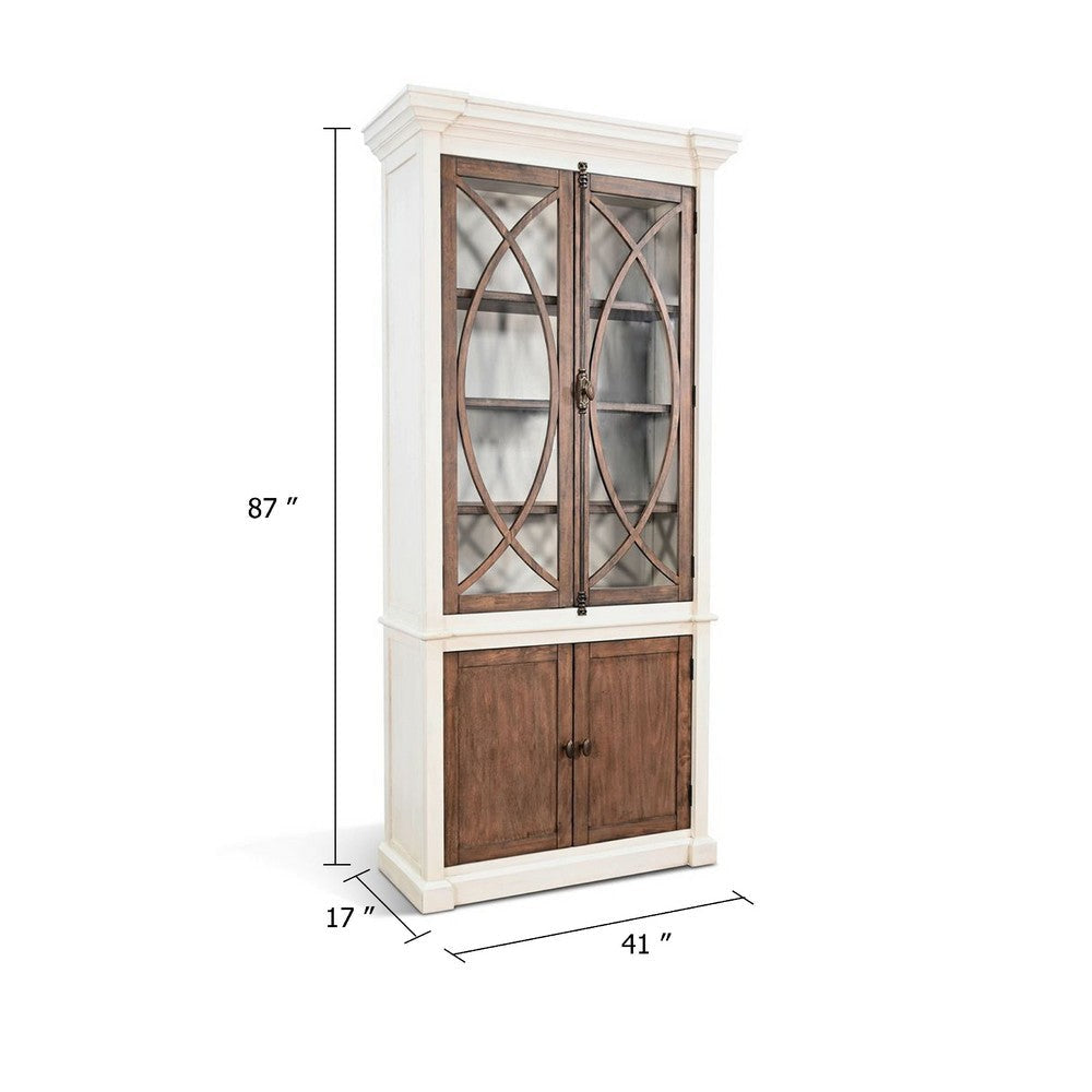 Camie Tall Cabinet | 2 Glass Doors w 2 Brown Doors | White Mahogany Wood BM339812