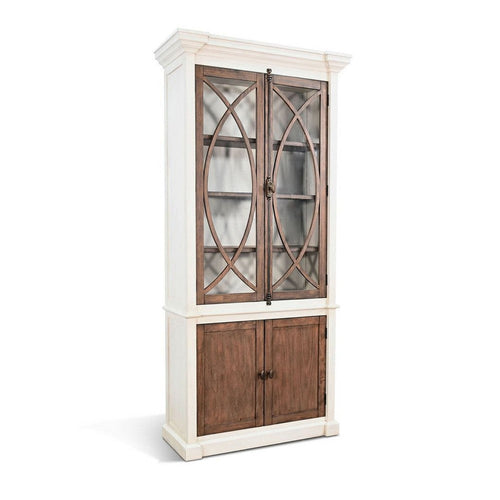 Camie Tall Cabinet | 2 Glass Doors w 2 Brown Doors | White Mahogany Wood