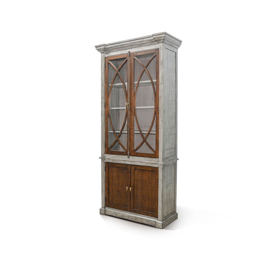 Camie Tall Cabinet | 2 Glass Doors w 2 Brown Doors | Gray Mahogany Wood BM339813