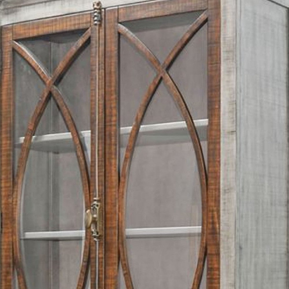 Camie Tall Cabinet | 2 Glass Doors w 2 Brown Doors | Gray Mahogany Wood BM339813