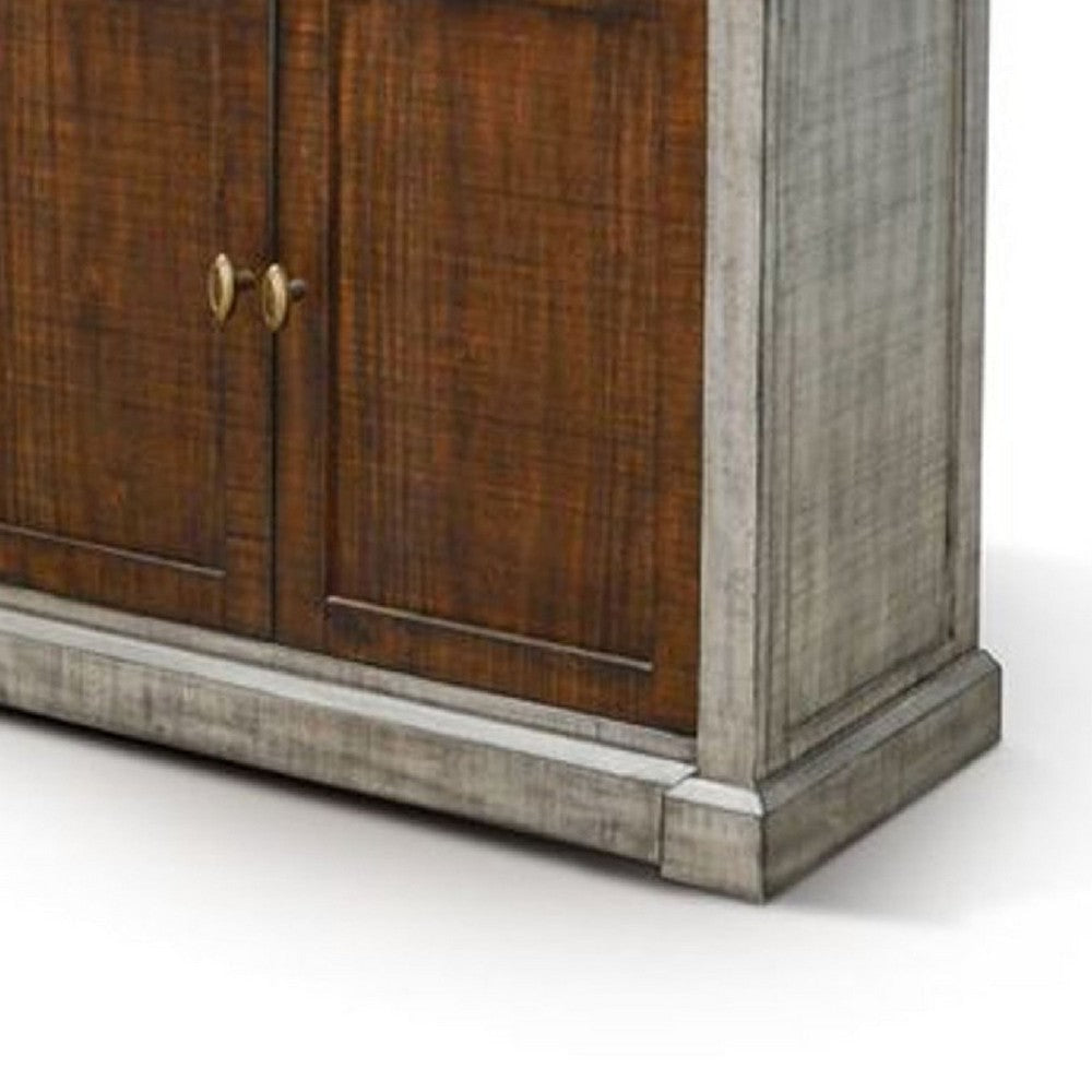Camie Tall Cabinet | 2 Glass Doors w 2 Brown Doors | Gray Mahogany Wood BM339813
