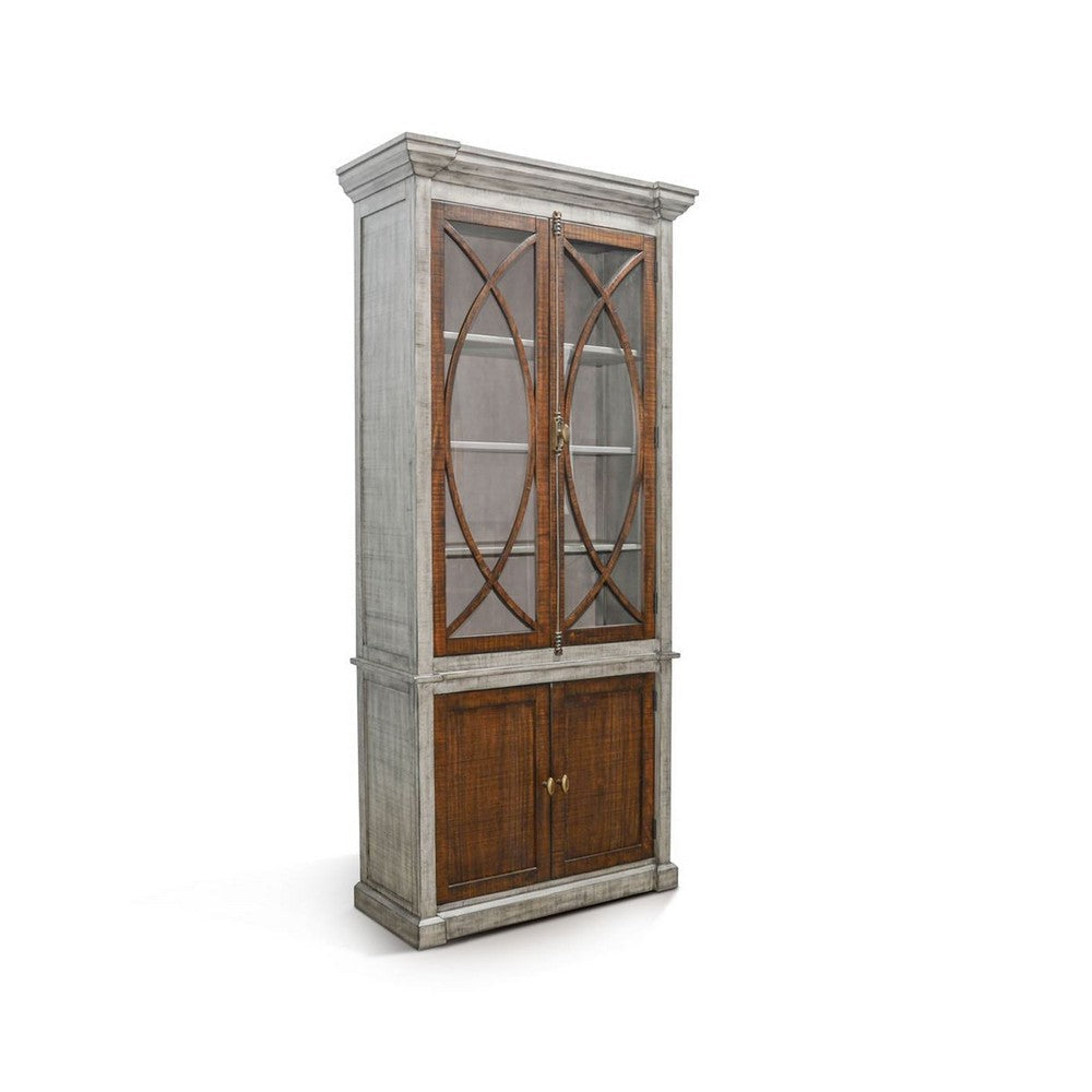Camie Tall Cabinet | 2 Glass Doors w 2 Brown Doors | Gray Mahogany Wood
