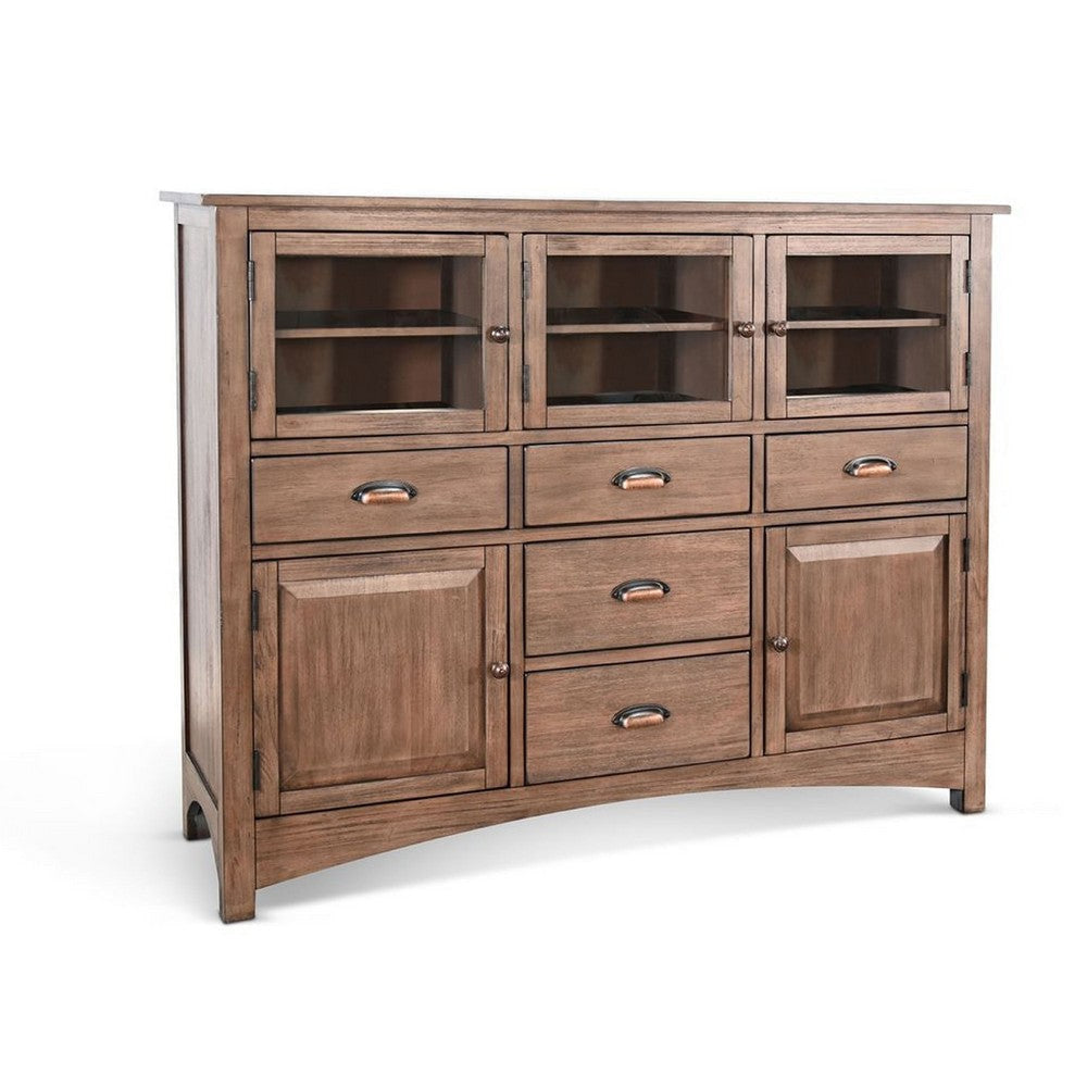 Yael Server Console | 59" | 5 Drawers w 5 Cabinets | Natural Brown Mahogany Wood
