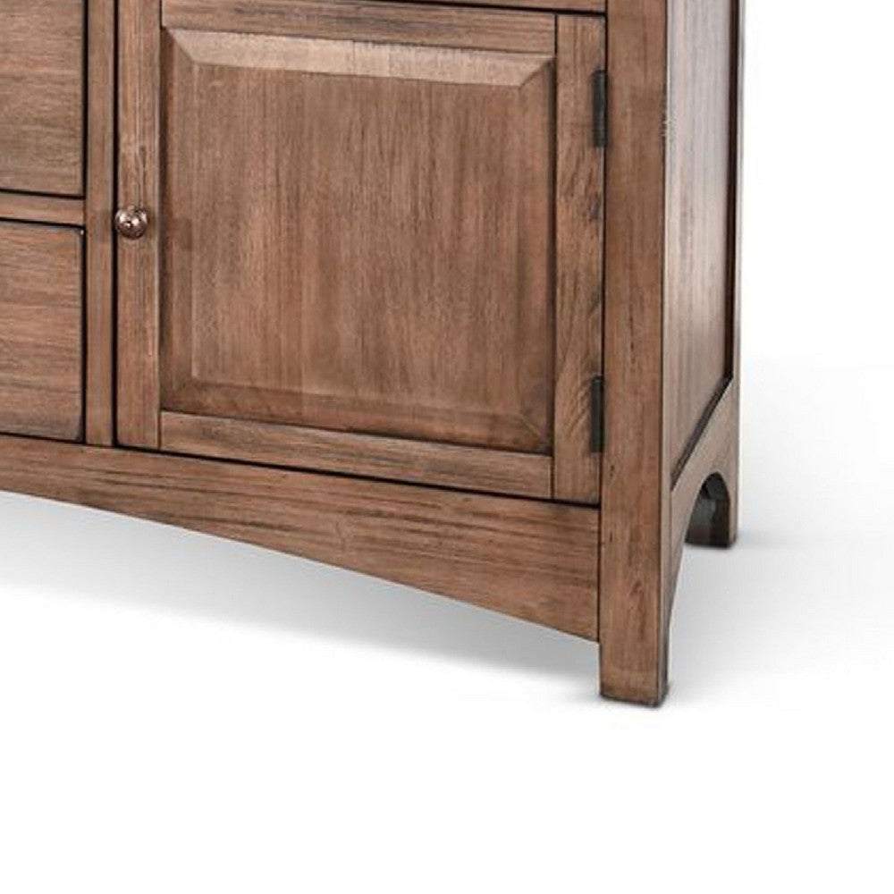 Yael Server Console | 59’’ | 5 Drawers w 5 Cabinets | Natural Brown Mahogany Wood BM339814