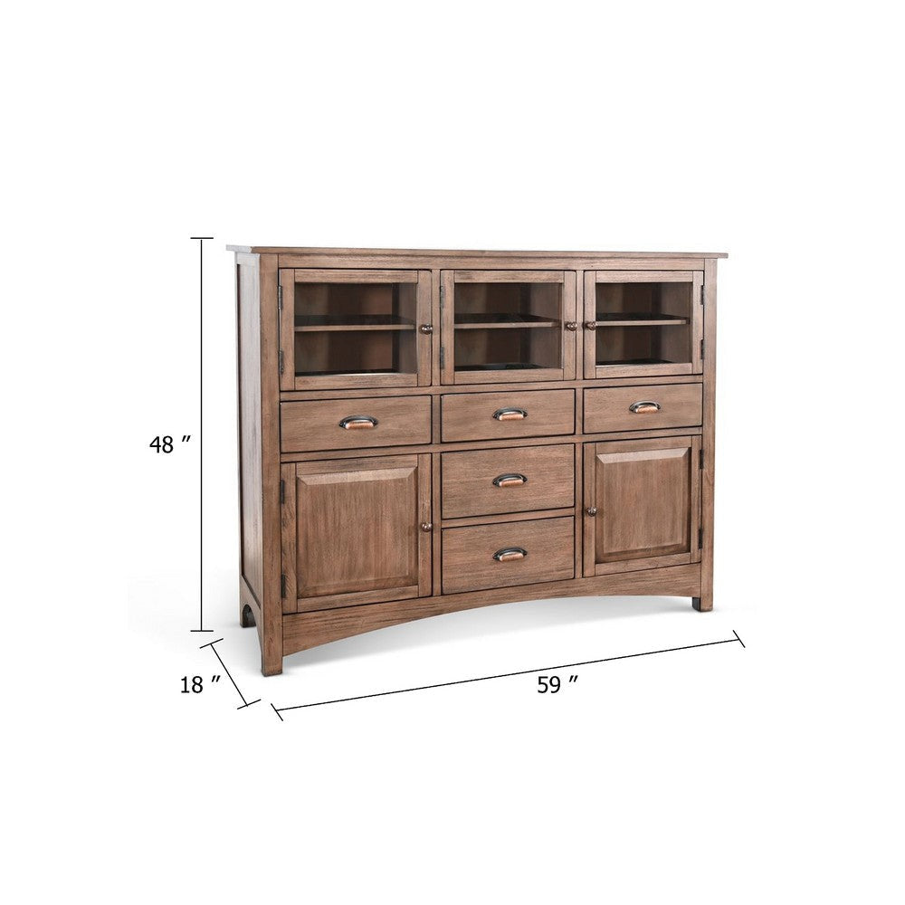 Yael Server Console | 59’’ | 5 Drawers w 5 Cabinets | Natural Brown Mahogany Wood BM339814