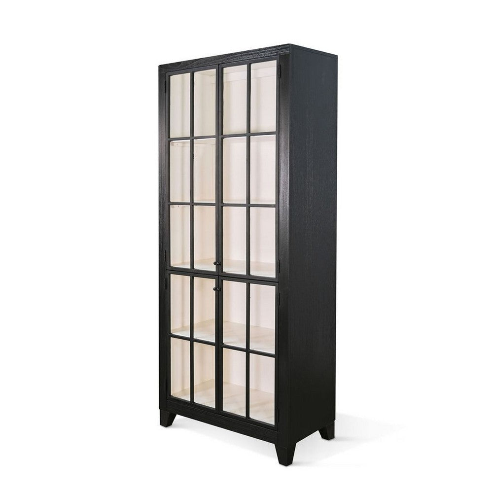 Rex Tall Accent Cabinet | 84’’ | 4 Glass Doors w Interior Shelves | Black BM339815
