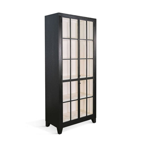Rex Tall Accent Cabinet | 84" | 4 Glass Doors w Interior Shelves | Black