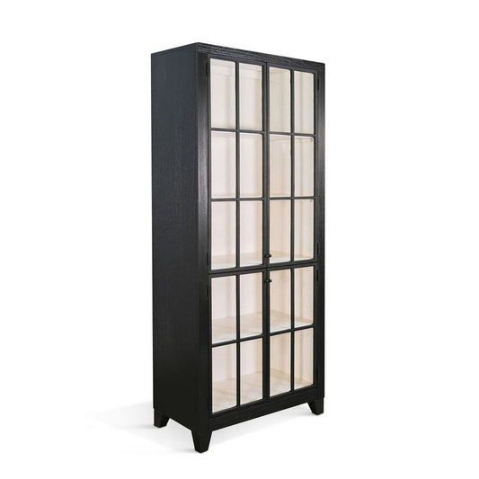 Rex Tall Accent Cabinet | 84" | 4 Glass Doors w Interior Shelves | Black