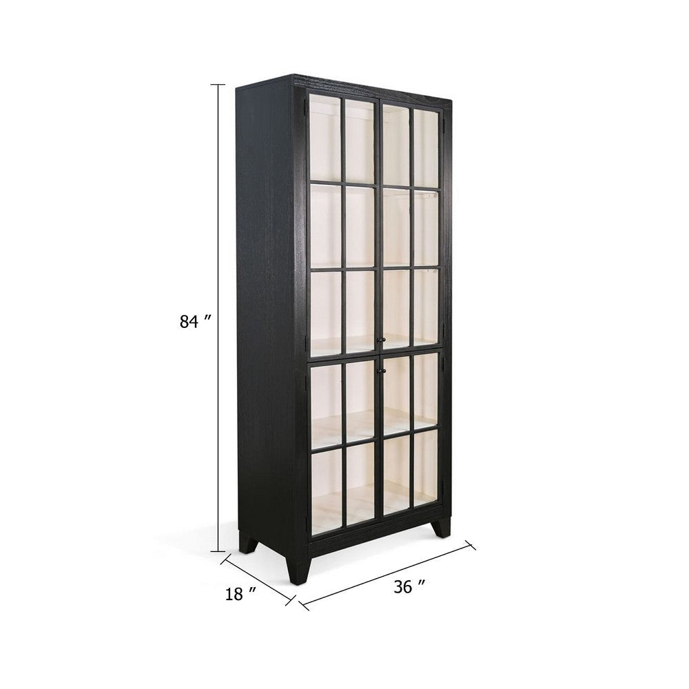 Rex Tall Accent Cabinet | 84’’ | 4 Glass Doors w Interior Shelves | Black BM339815