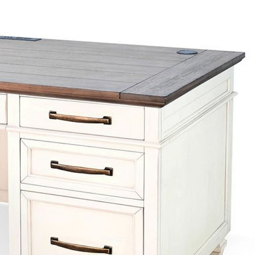 Wiz Office Desk | 66’’ Brown Wood Top | 7 Drawers | White Mahogany Wood BM339816
