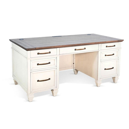 Wiz Office Desk | 66" Brown Wood Top | 7 Drawers | White Mahogany Wood