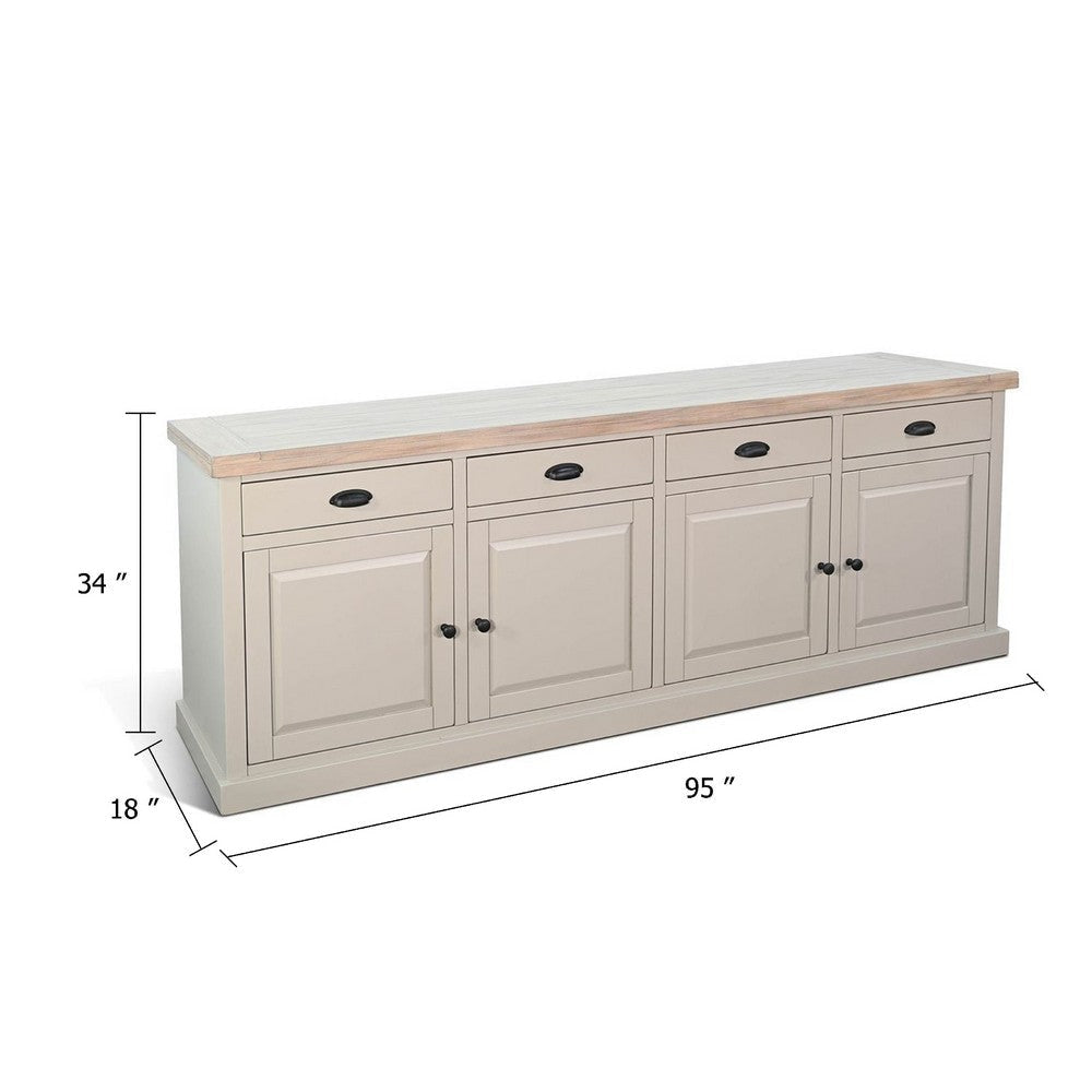 Loma Sideboard Buffet Server | 95’’ | 4 Cabinet Doors | Light Gray Wood BM339817