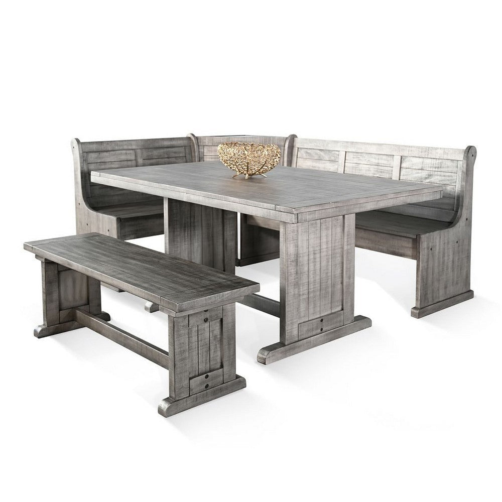 Zeka 4pc Breakfast Nook Dining w Storage Bench Set | Gray Mahogany Wood