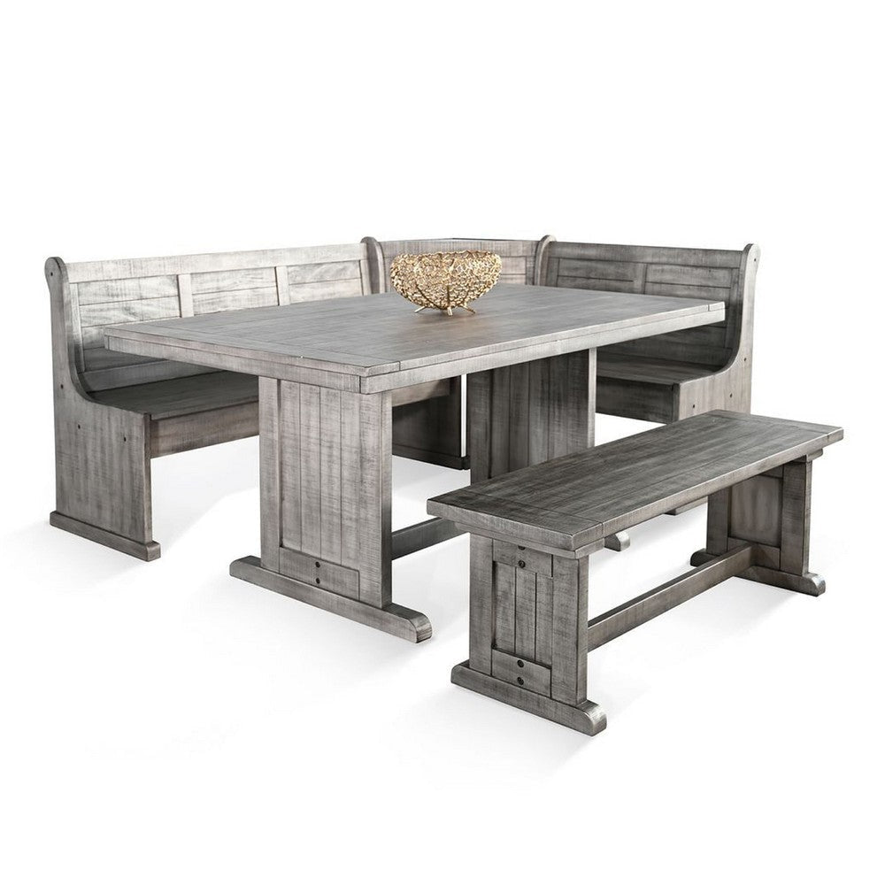 Zeka 4pc Breakfast Nook Dining w Storage Bench Set | Gray Mahogany Wood BM339819