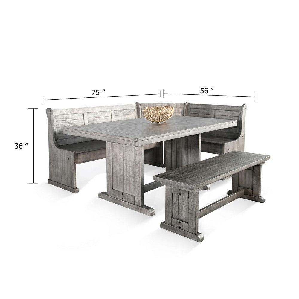 Zeka 4pc Breakfast Nook Dining w Storage Bench Set | Gray Mahogany Wood BM339819