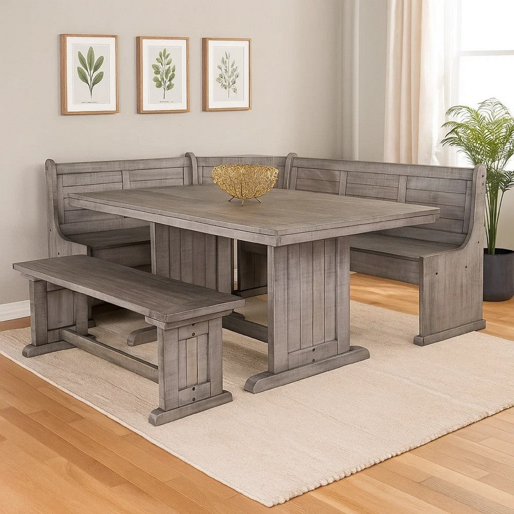 Zeka 4pc Breakfast Nook Dining w Storage Bench Set | Gray Mahogany Wood