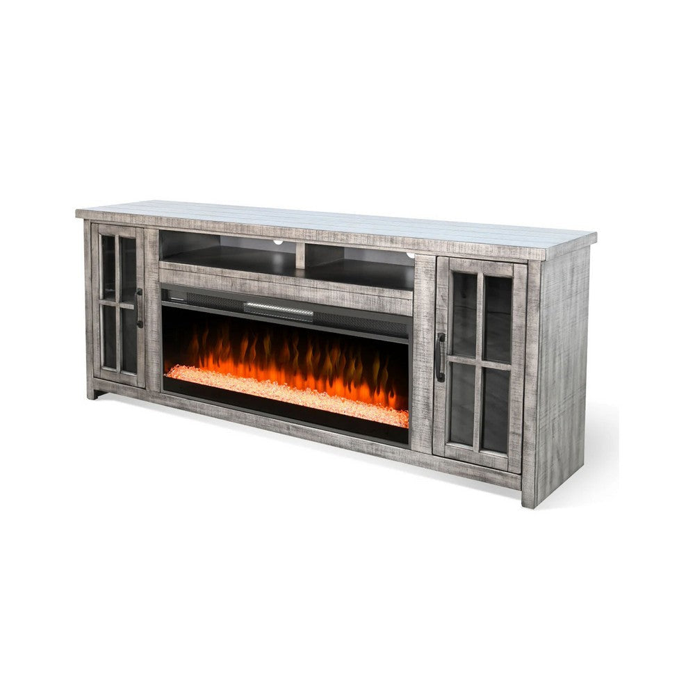 Gery TV Media Console w Crystal Fireplace | 76’’ | 2 Cabinets | Gray BM339820