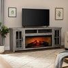 Gery TV Media Console w Log Fireplace | 76" | 2 Cabinets | Gray