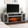 Gery TV Media Console w Log Fireplace | 76" | 2 Cabinets | Gray