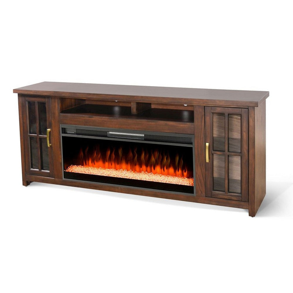 Gery TV Media Console w Crystal Fireplace | 76’’ | 2 Cabinets | Brown BM339822