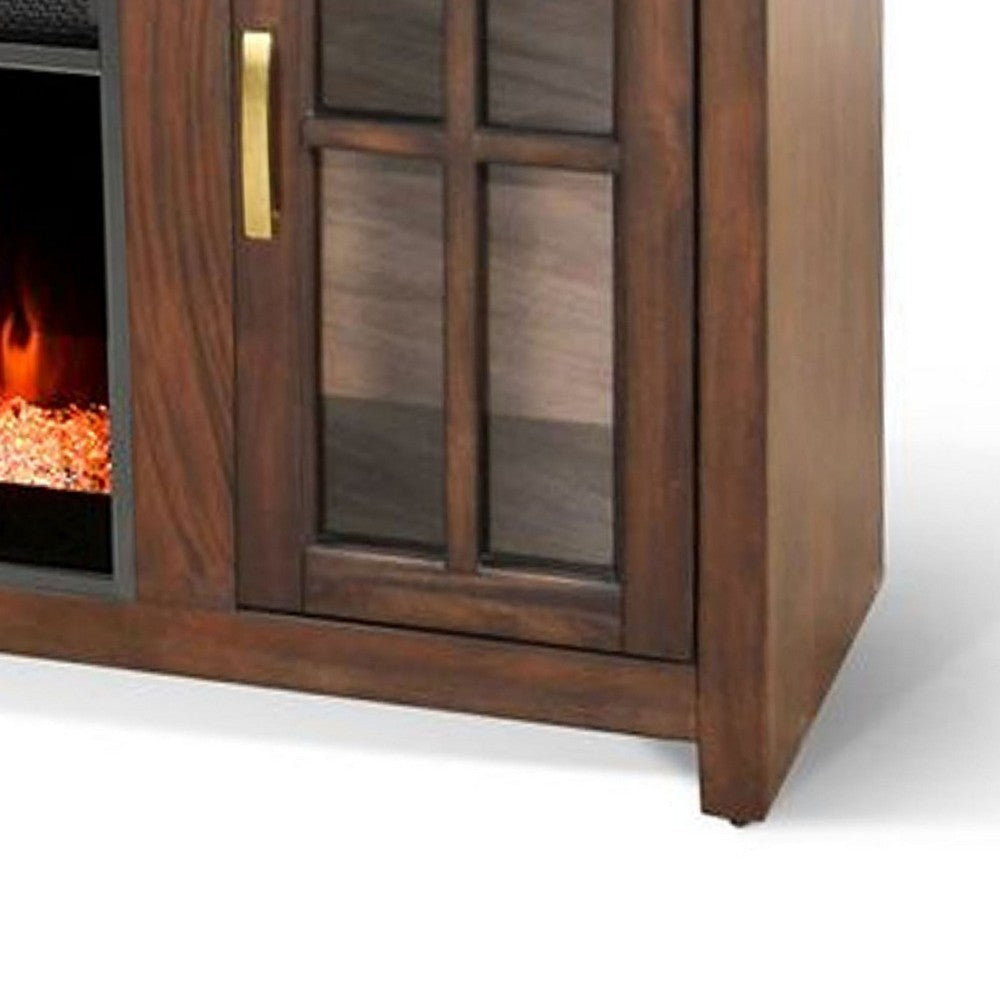 Gery TV Media Console w Crystal Fireplace | 76’’ | 2 Cabinets | Brown BM339822