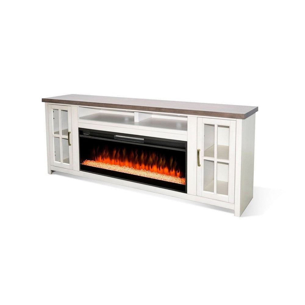 Gery TV Media Console w Crystal Fireplace | 76’’ | 2 Cabinets | White BM339824
