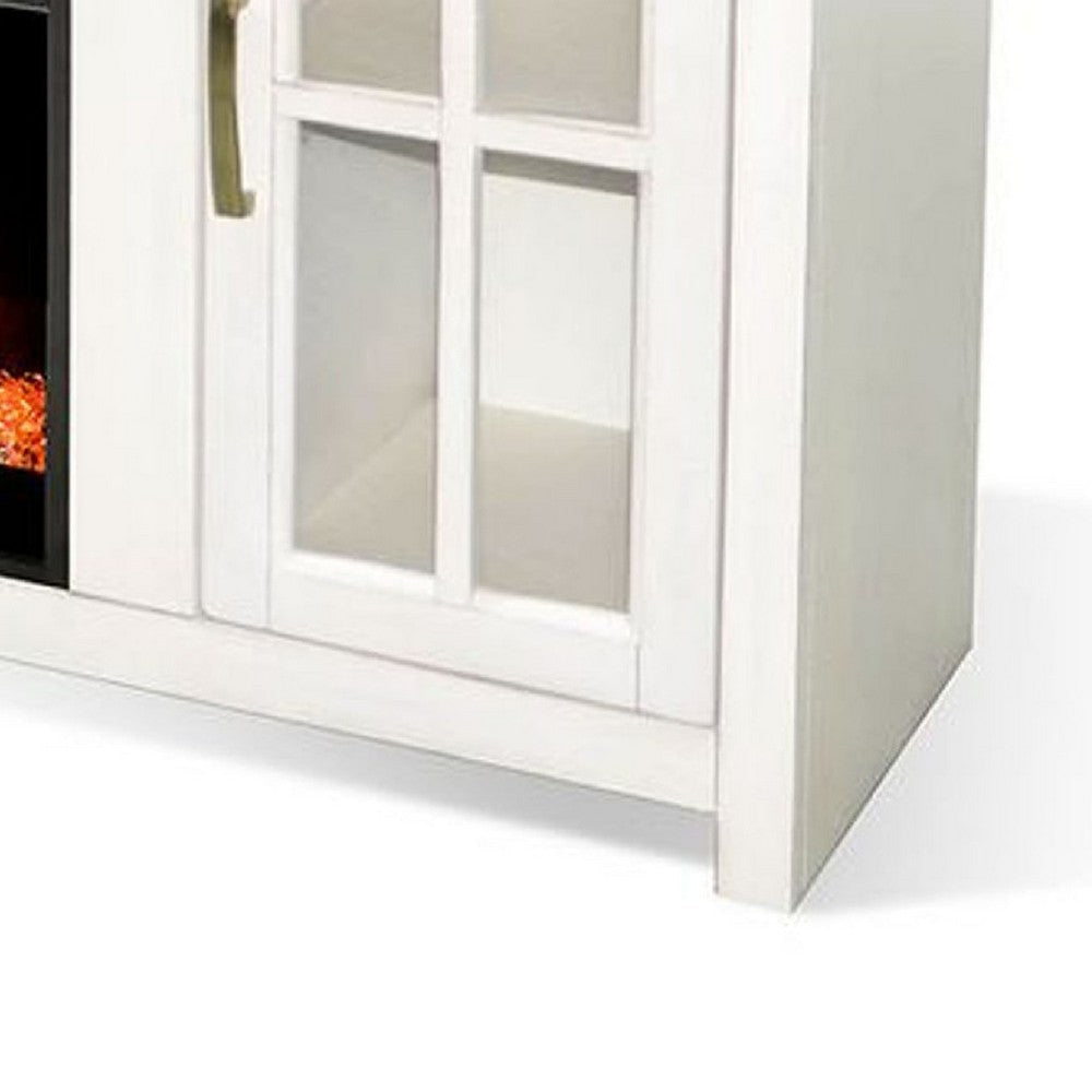 Gery TV Media Console w Crystal Fireplace | 76’’ | 2 Cabinets | White BM339824