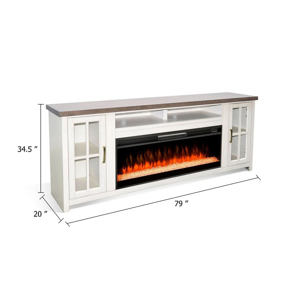 Gery TV Media Console w Crystal Fireplace | 76’’ | 2 Cabinets | White BM339824