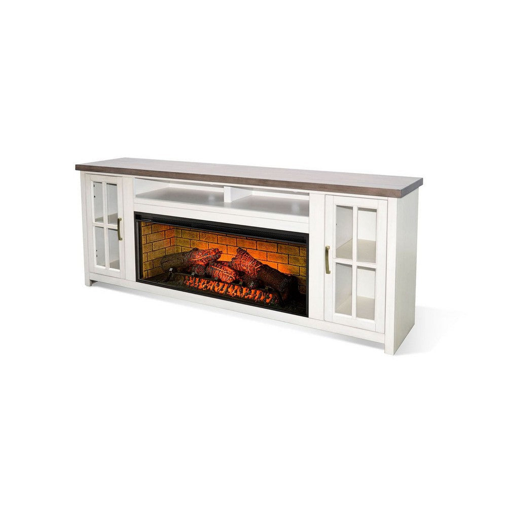 Gery TV Media Console w Log Fireplace | 76’’ | 2 Cabinets | White BM339825