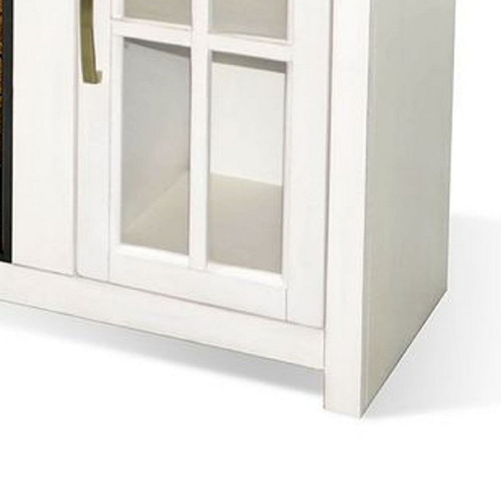 Gery TV Media Console w Log Fireplace | 76’’ | 2 Cabinets | White BM339825