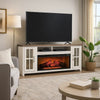 Gery TV Media Console w Log Fireplace | 76" | 2 Cabinets | White
